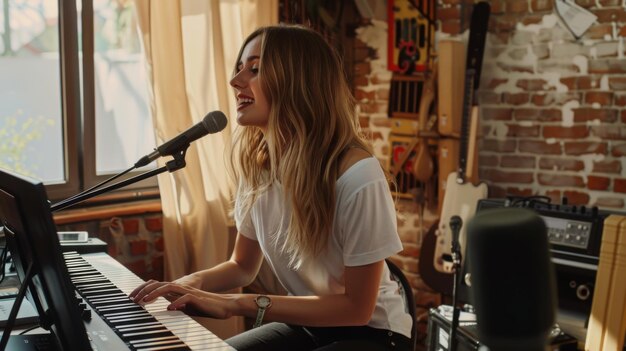 Music studio setup for voice coaching and personalized singing instruction programs